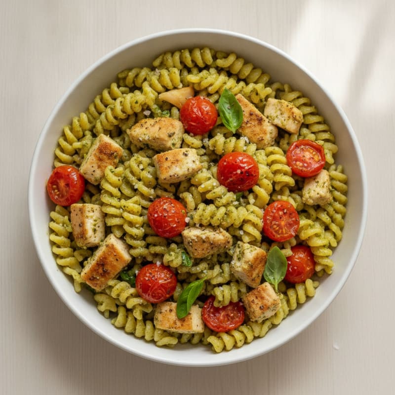 Chicken Pesto Pasta with Blistered Tomatoes