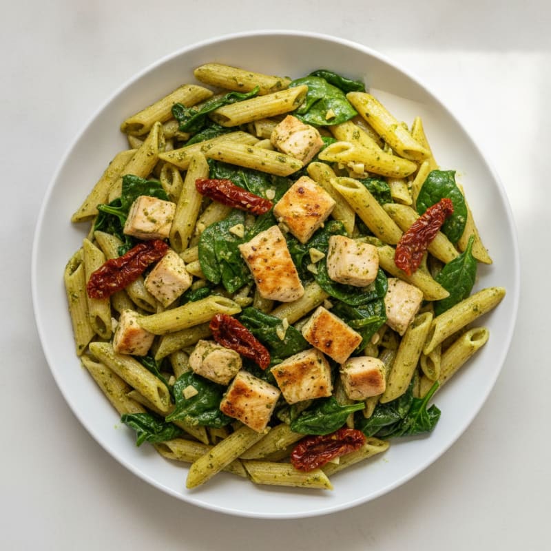 Pesto Chicken Pasta with Sun-Dried Tomatoes