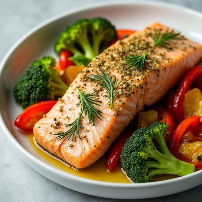 Herb-Crusted Baked Salmon with Roasted Vegetables
