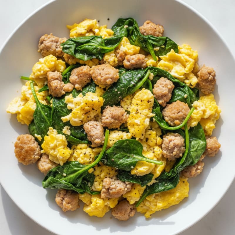 Sausage and Egg Scramble with Spinach