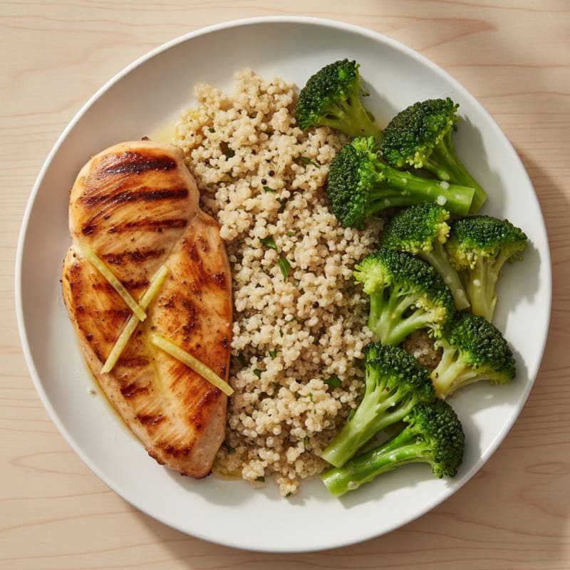 Grilled Chicken Breast with Quinoa and Steamed Broccoli