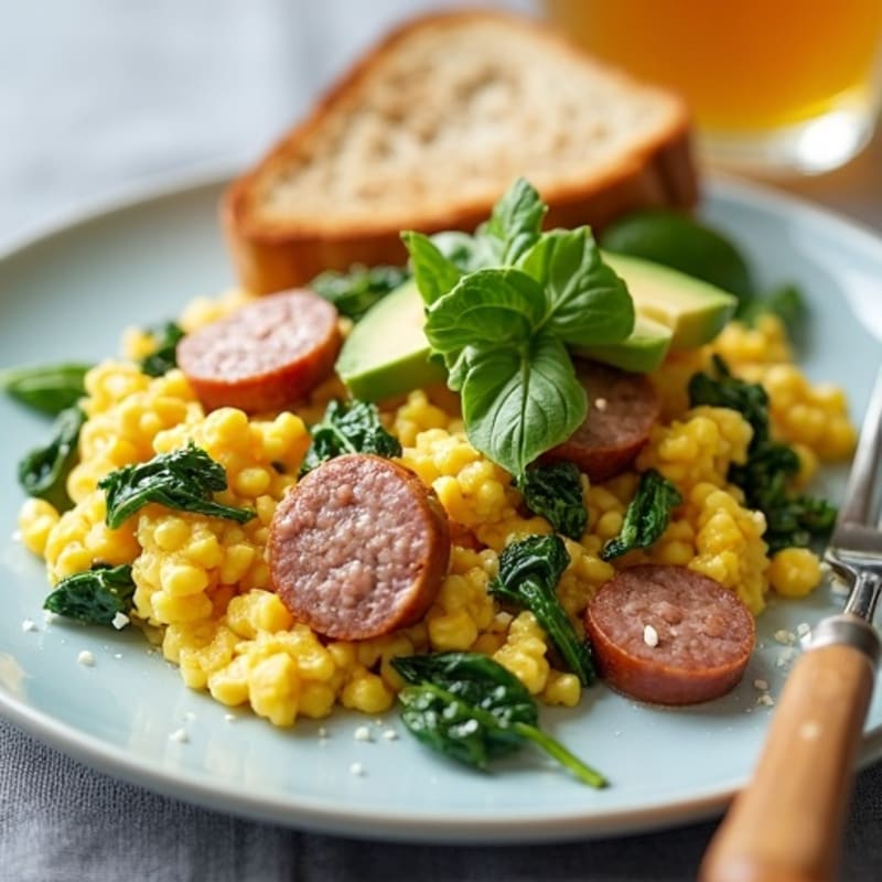 Egg White and Turkey Sausage Scramble with Spinach