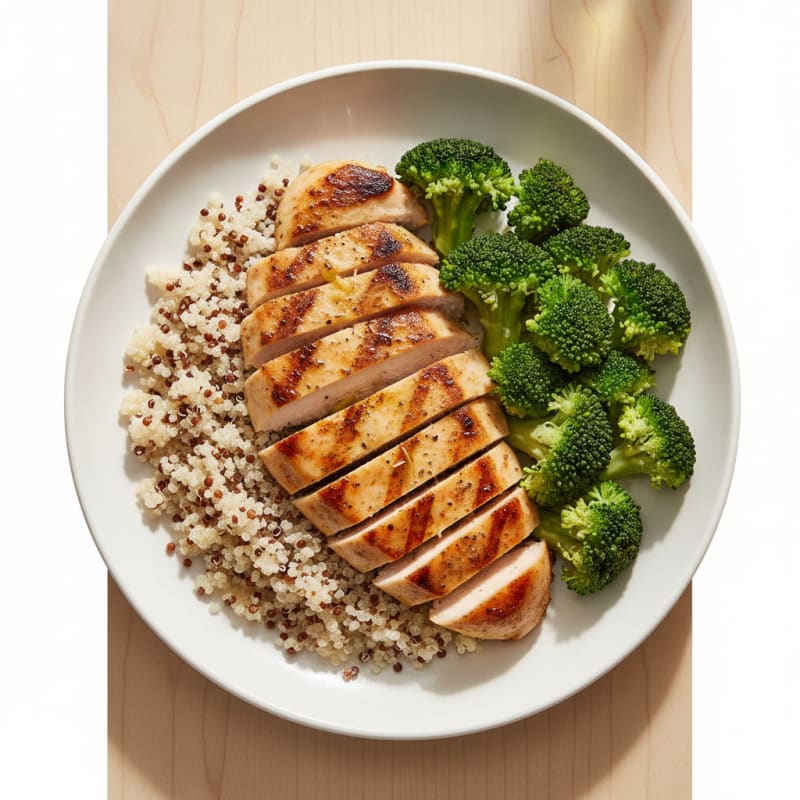 Grilled Chicken Breast with Quinoa and Steamed Broccoli