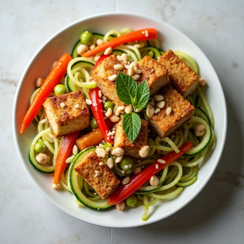 Crispy Tofu Zucchini Noodle Pad Thai