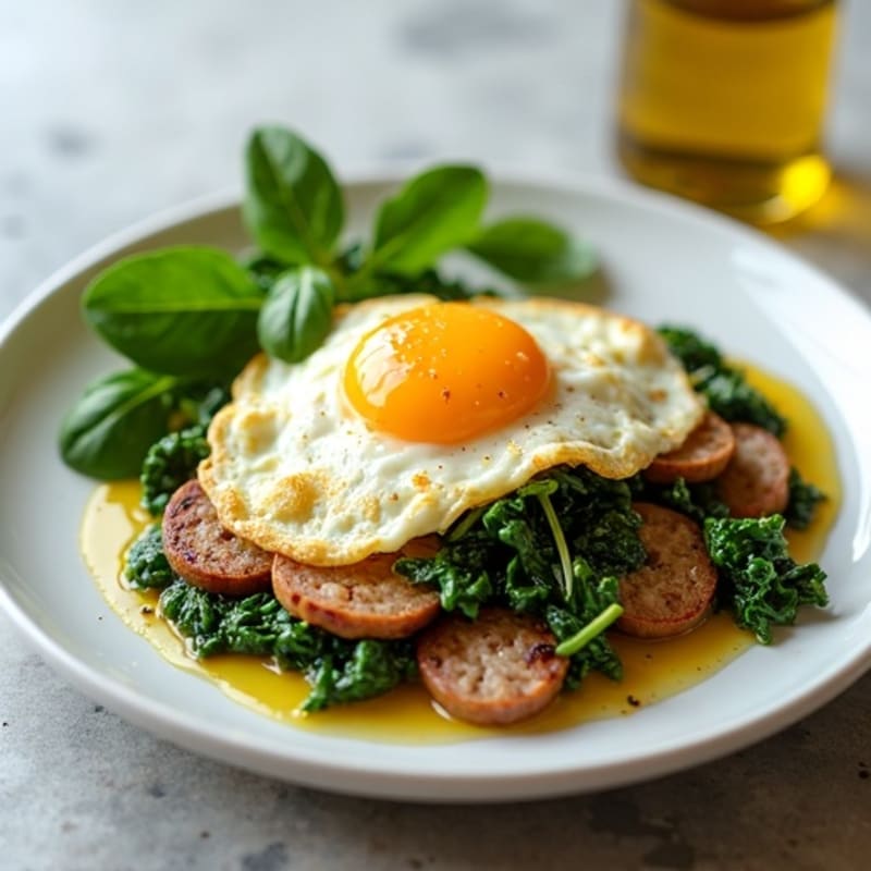 Egg White Spinach Scramble with Grilled Turkey Sausage