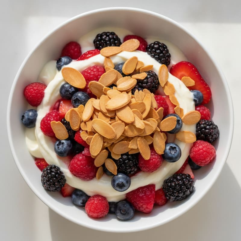 Greek Yogurt Protein Parfait with Mixed Berries and Almonds