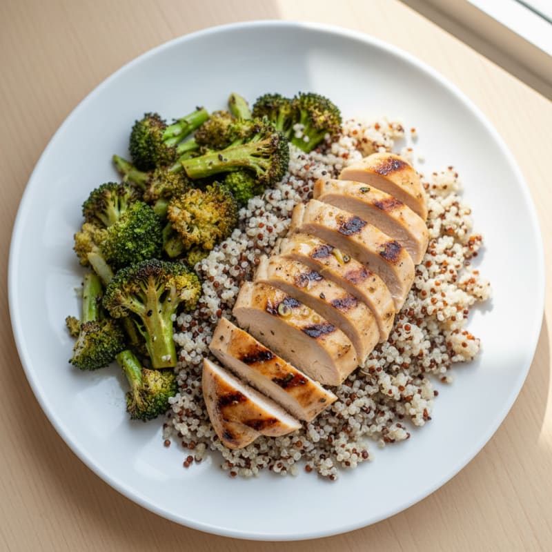 Grilled Chicken Breast with Quinoa and Roasted Broccoli