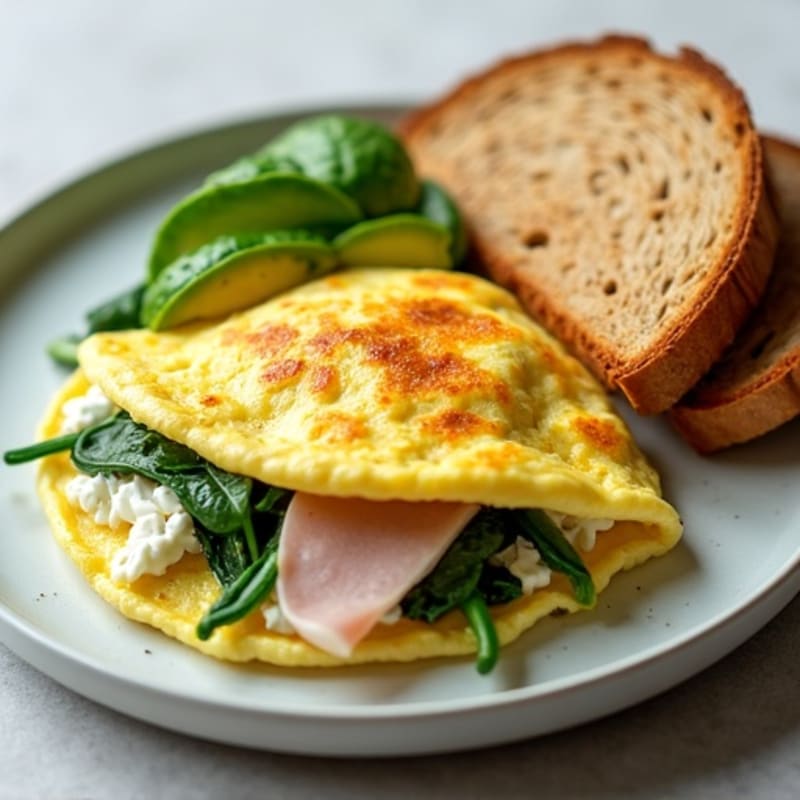 Egg White Spinach Omelette with Cottage Cheese and Smoked Turkey