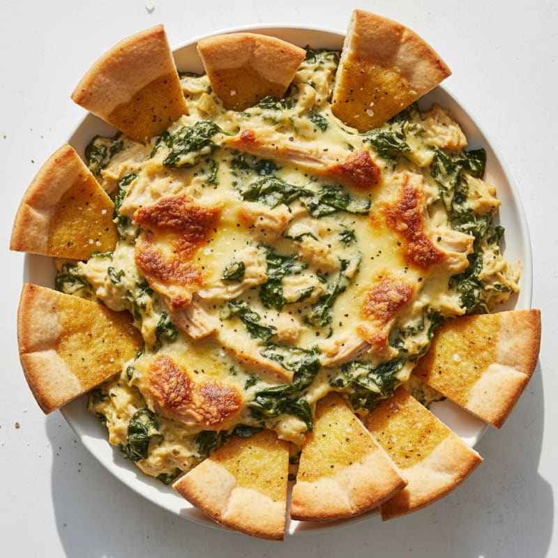 Baked Spinach Artichoke Dip with Toasted Pita