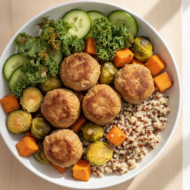 Turkey Meatball & Roasted Vegetable Quinoa Bowl