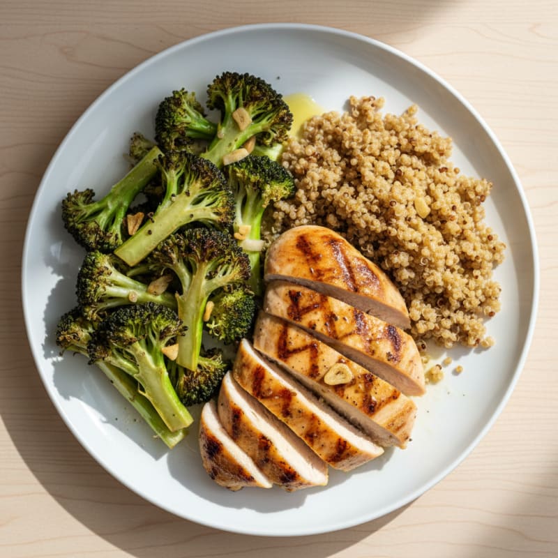 Grilled Chicken Breast with Roasted Broccoli and Quinoa