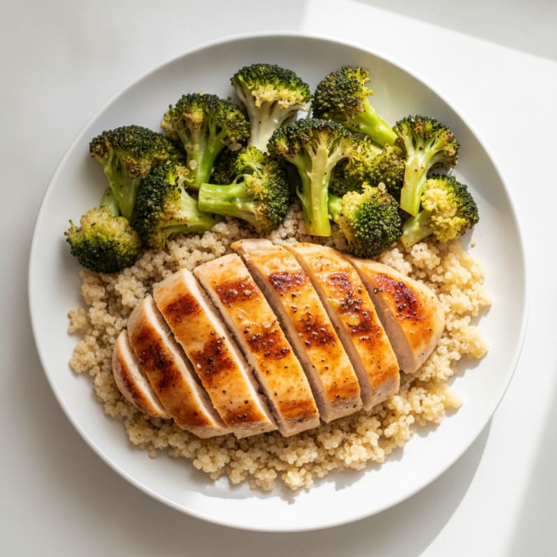 Grilled Chicken Breast with Quinoa and Roasted Broccoli