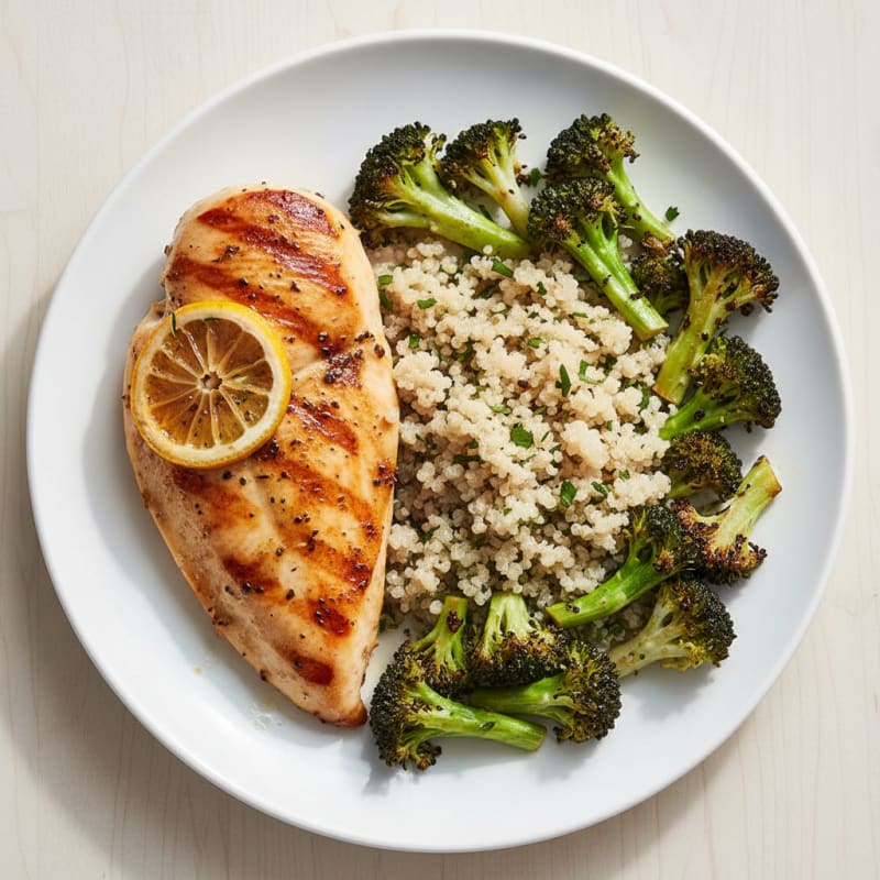Grilled Chicken Breast with Roasted Broccoli and Quinoa