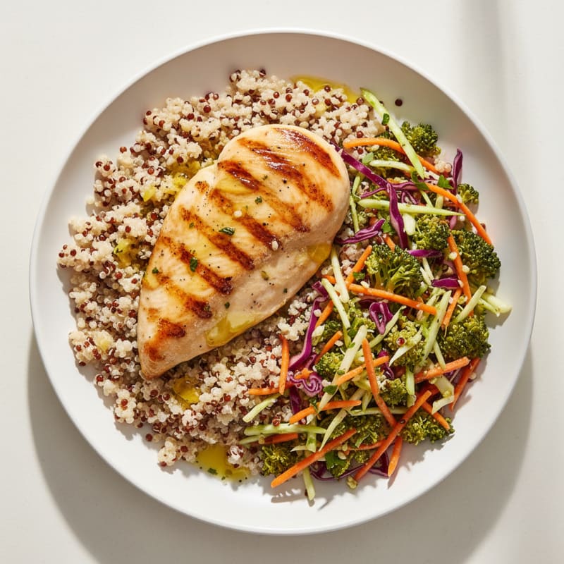 Grilled Chicken Breast with Quinoa and Crunchy Broccoli Slaw