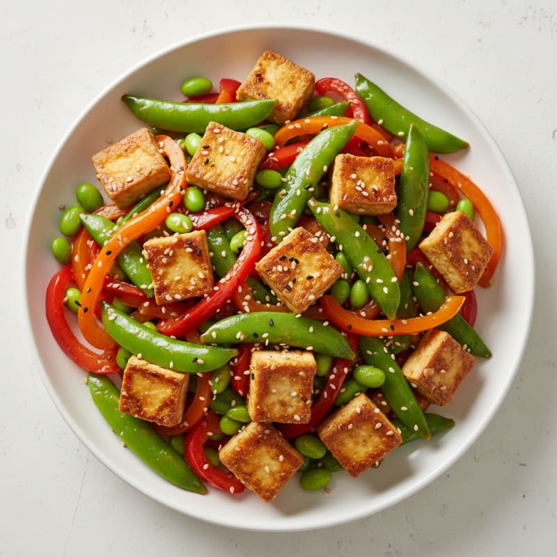 Crispy Tofu Stir-Fry with Snap Peas and Bell Peppers