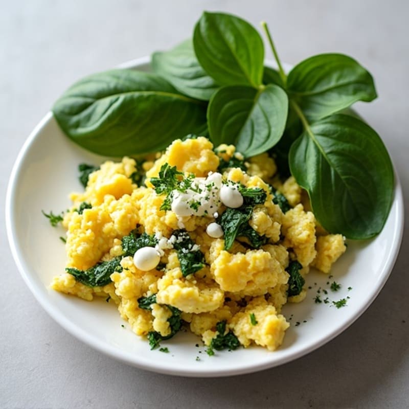 Fluffy Spinach and Feta Egg Scramble with Fresh Herbs