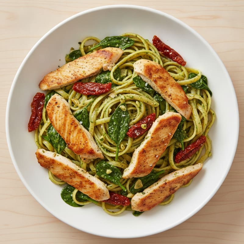 Pesto Chicken Linguine with Sun-Dried Tomatoes