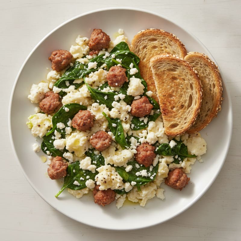 Egg White and Turkey Sausage Scramble with Spinach and Feta