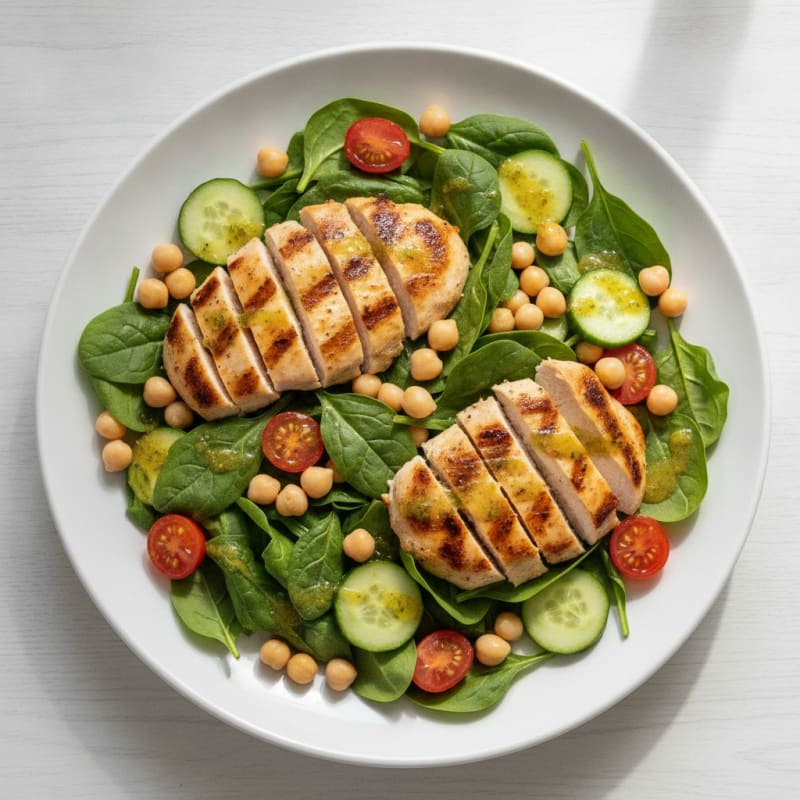 Grilled Chicken Spinach Salad with Chickpeas