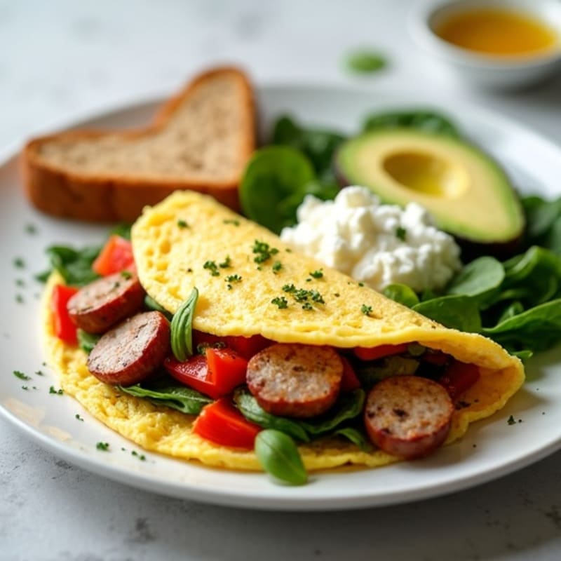 Egg White Omelette with Turkey Sausage and Cottage Cheese