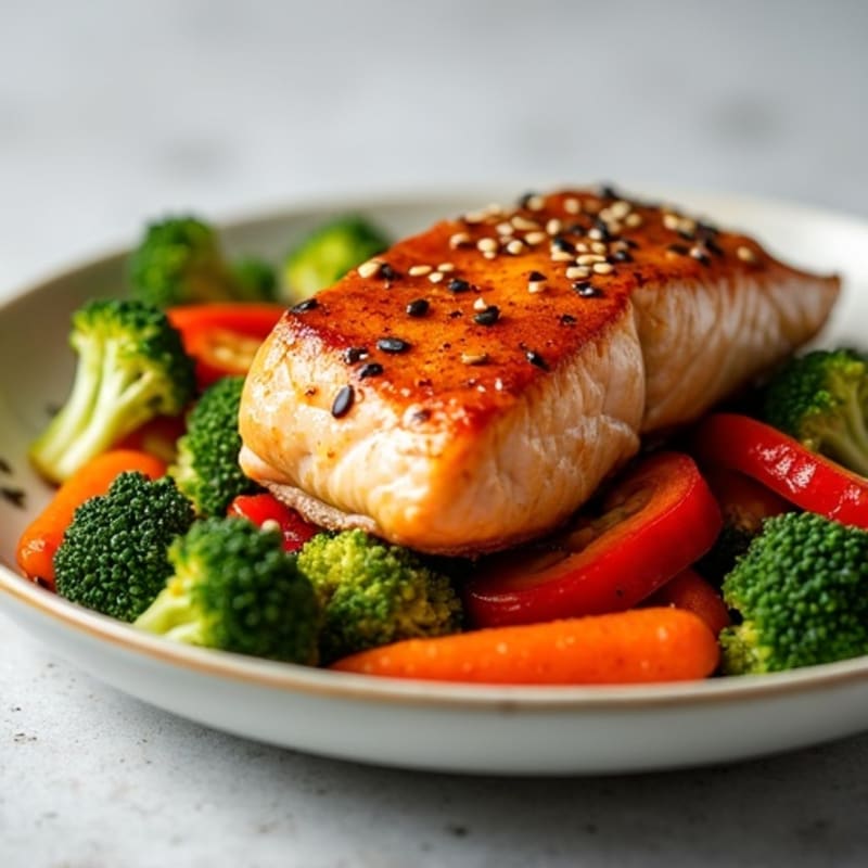 Honey-Ginger Glazed Salmon with Sesame Vegetables