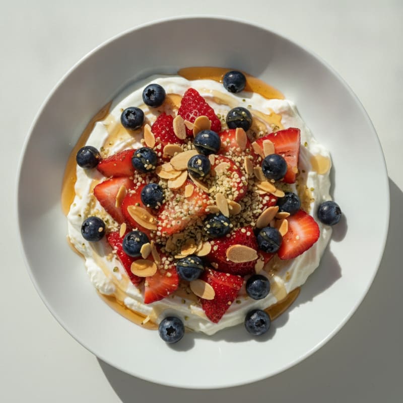 Greek Yogurt Bowl with Fresh Berries and Sliced Almonds