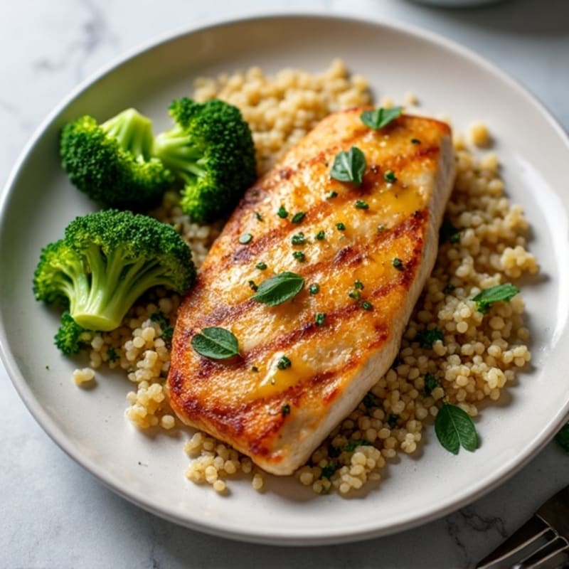 Grilled Chicken Breast with Quinoa and Roasted Broccoli