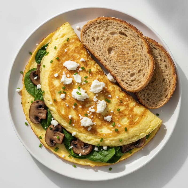 Crispy Egg White and Spinach Omelette with Sautéed Mushrooms