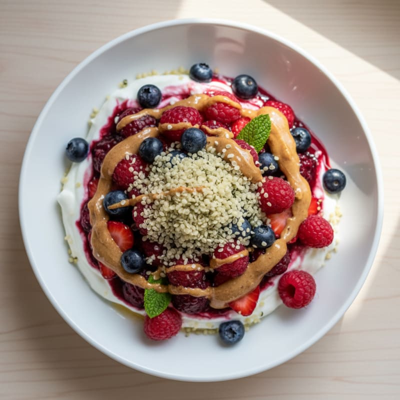 Greek Yogurt Protein Parfait with Mixed Berries and Almond Butter