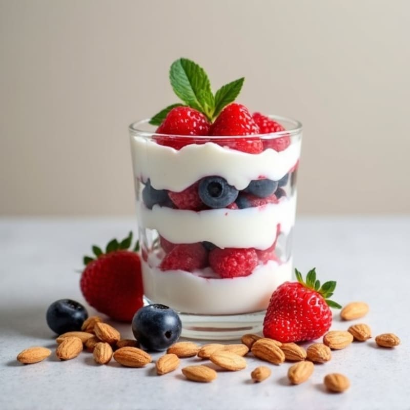 Greek Yogurt Protein Parfait with Mixed Berries and Almonds
