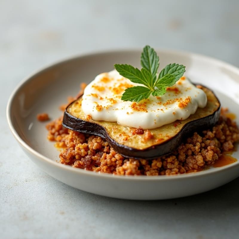 Lean Lamb and Eggplant Bake with Creamy Cauliflower Topping
