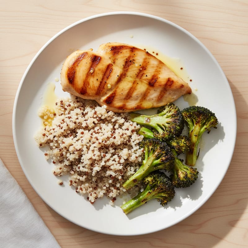 Grilled Chicken Breast with Quinoa and Roasted Broccoli