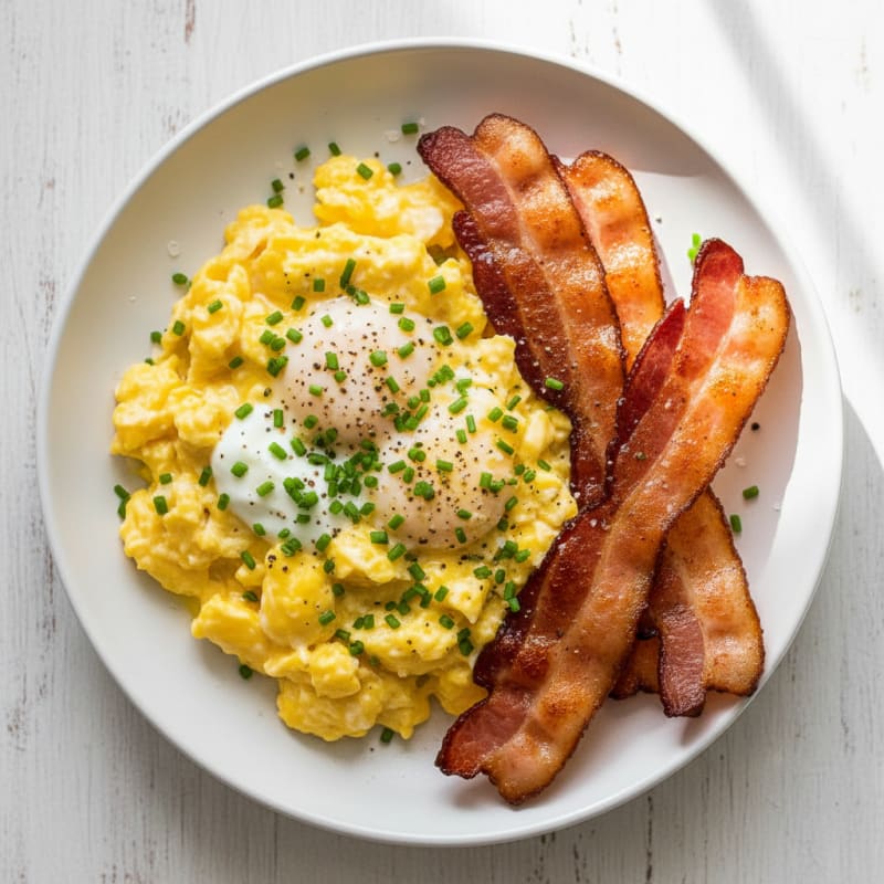 Creamy Scrambled Eggs with Crispy Bacon