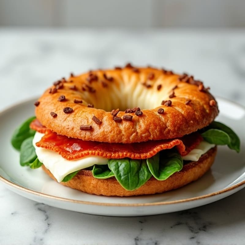 Crispy Turkey Pepperoni Open-Faced Bagel Melt with Fresh Spinach