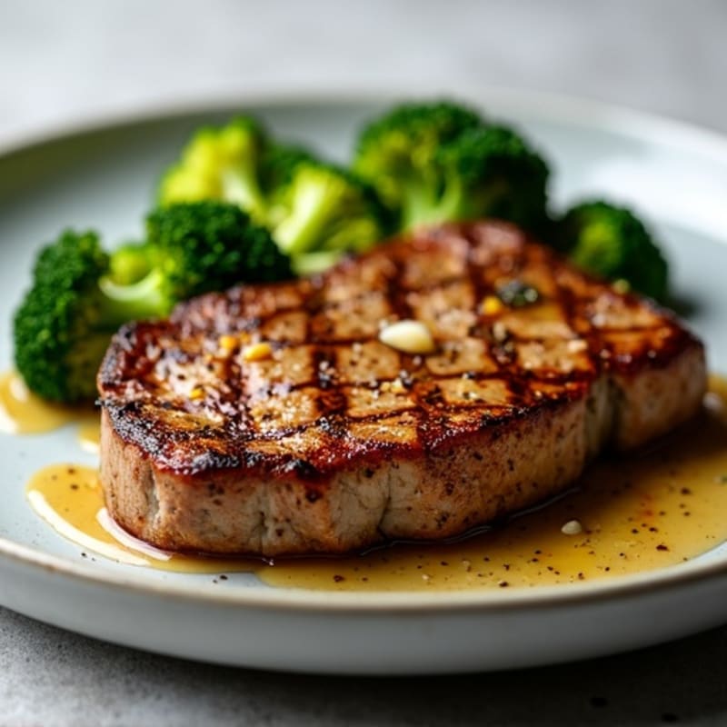 Grilled Steak with Roasted Garlic Broccoli