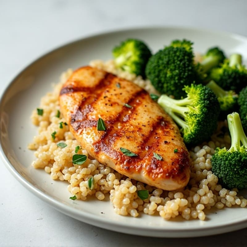 Grilled Chicken Breast with Quinoa and Roasted Broccoli