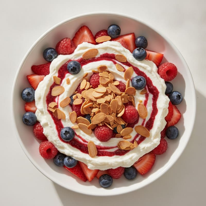 Greek Yogurt Protein Parfait with Mixed Berries and Almonds