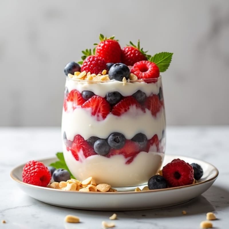 Greek Yogurt Protein Parfait with Mixed Berries and Almonds