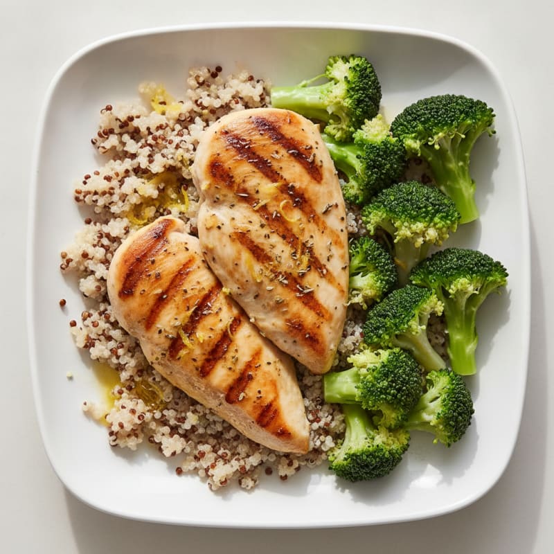 Grilled Chicken Breast with Quinoa and Steamed Broccoli
