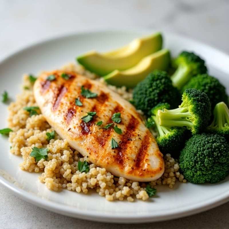 Grilled Chicken Breast with Quinoa and Roasted Broccoli