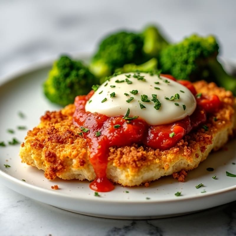 Healthy Crispy Chicken Parmesan with Roasted Broccoli