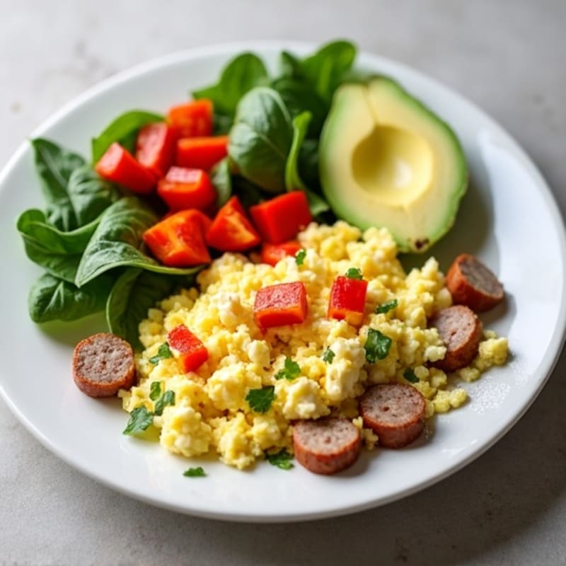 Egg White Scramble with Cottage Cheese and Turkey Sausage