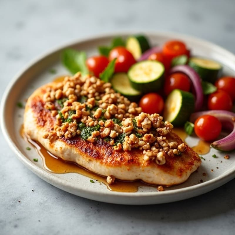 Maple-Crusted Walnut Chicken with Roasted Vegetables