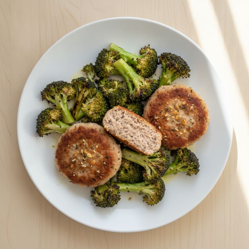 Seared Turkey Patties with Roasted Broccoli
