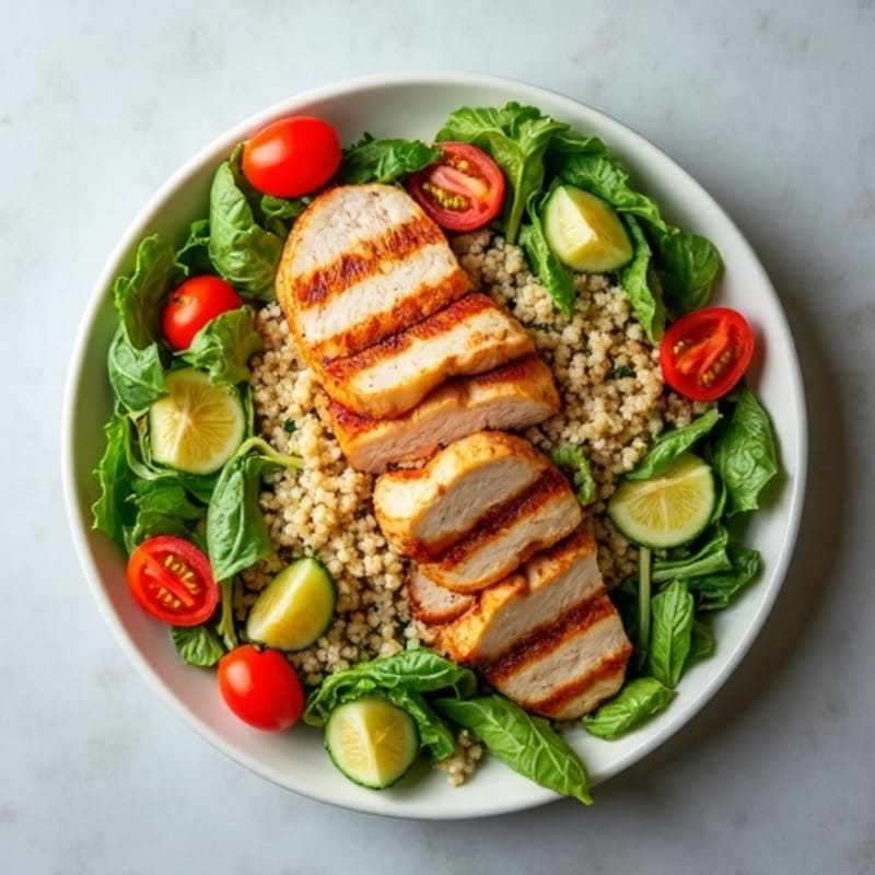 Grilled Turkey Breast Salad with Mixed Greens and Quinoa