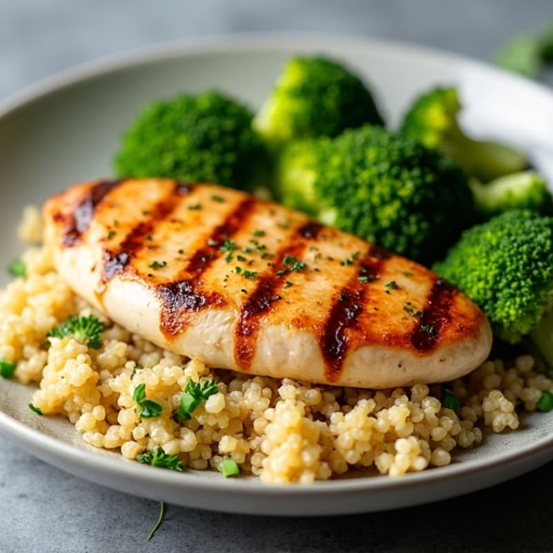 Grilled Chicken Breast with Quinoa and Roasted Broccoli