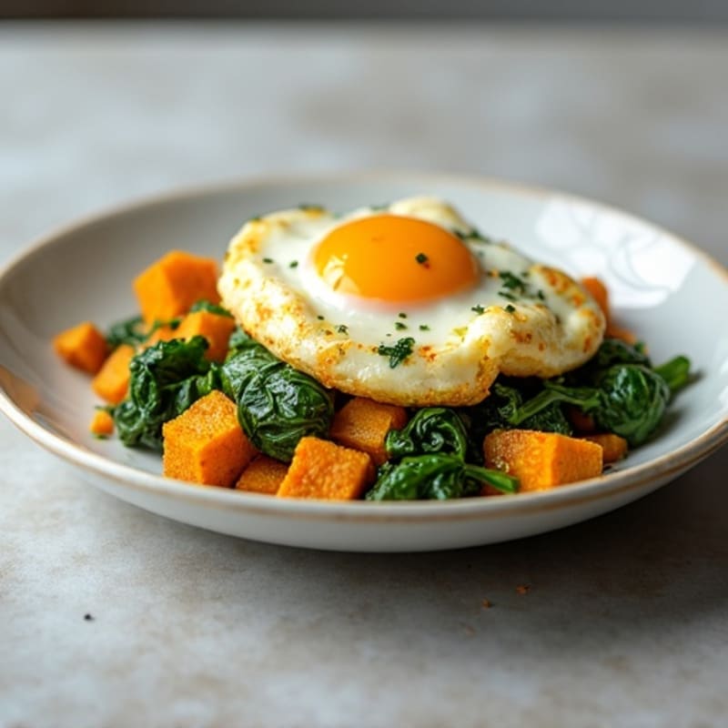 Cottage Cheese Scramble with Spinach and Roasted Sweet Potato