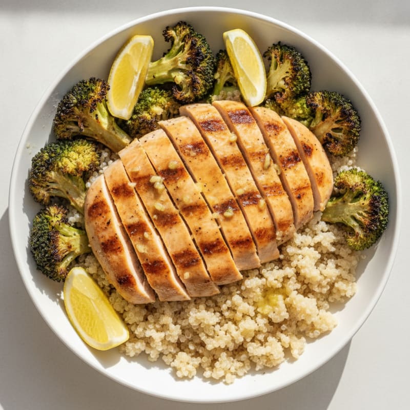 Grilled Chicken and Quinoa Power Bowl with Roasted Broccoli