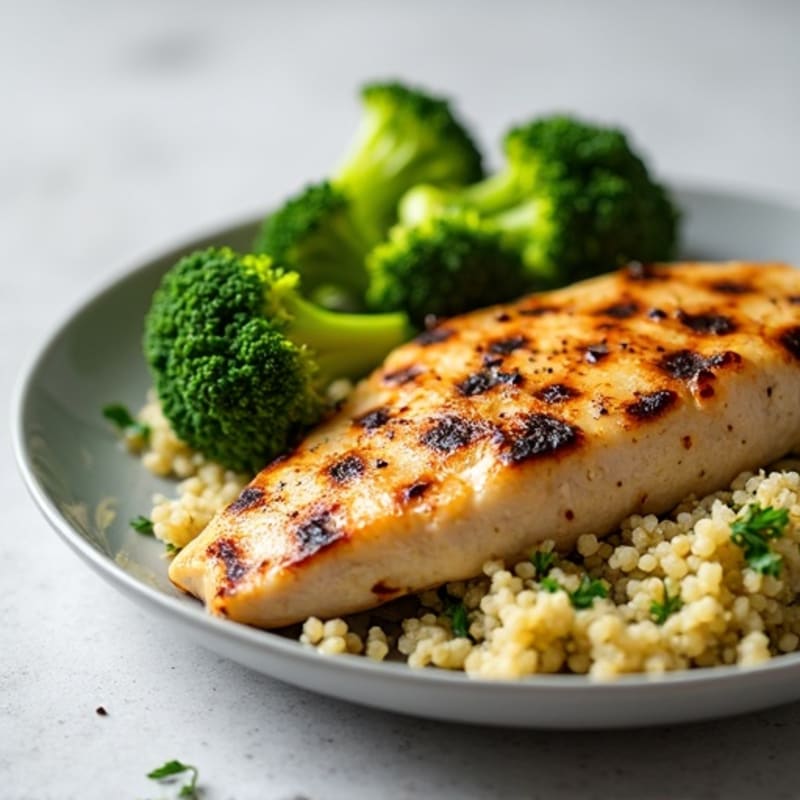 Grilled Chicken Breast with Roasted Broccoli and Quinoa