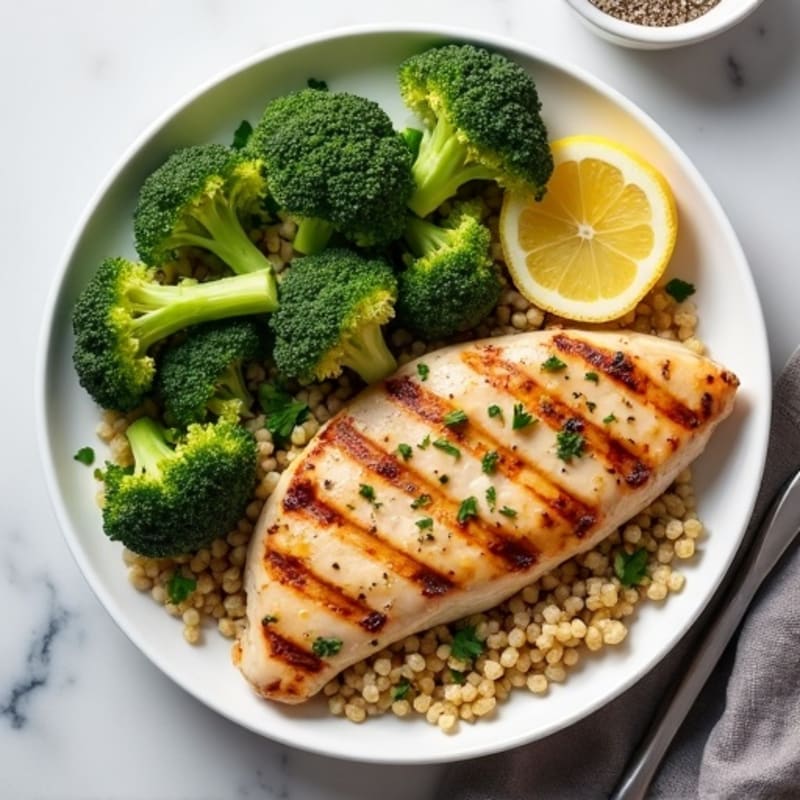 Grilled Chicken Breast with Quinoa and Roasted Broccoli